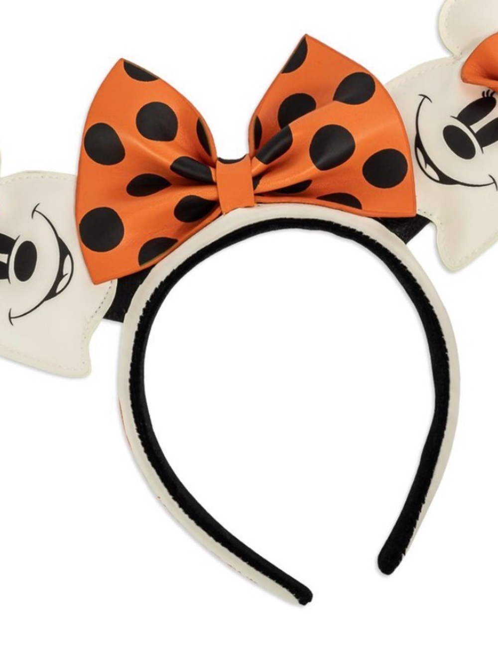 LOUNGEFLY Kids Polka Dot Bow Headband - Orange and Black Minnie Ears